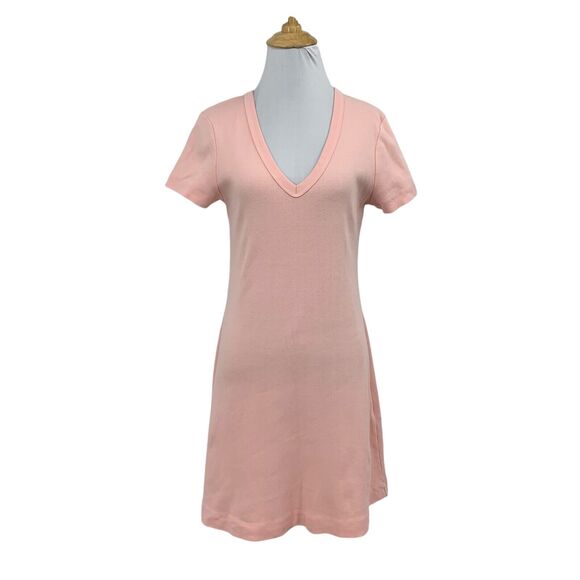 Michael Stars Dress Womens S Small Pastel Pink V Neck Short Sleeve Stretch Mini - Picture 1 of 14